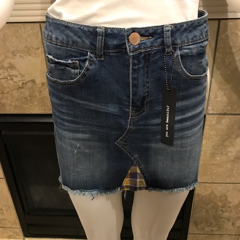 NWT- Juniors Plaid Denim Mini Skirt